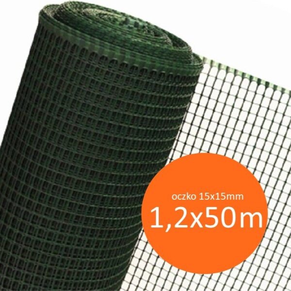 Siatka ochronna ogrodzeniowa plastikowa Kwadra Light 1,2/50m oczko 15x15mm zielona
